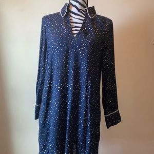 Zara blue animal print collared v neck dress size small